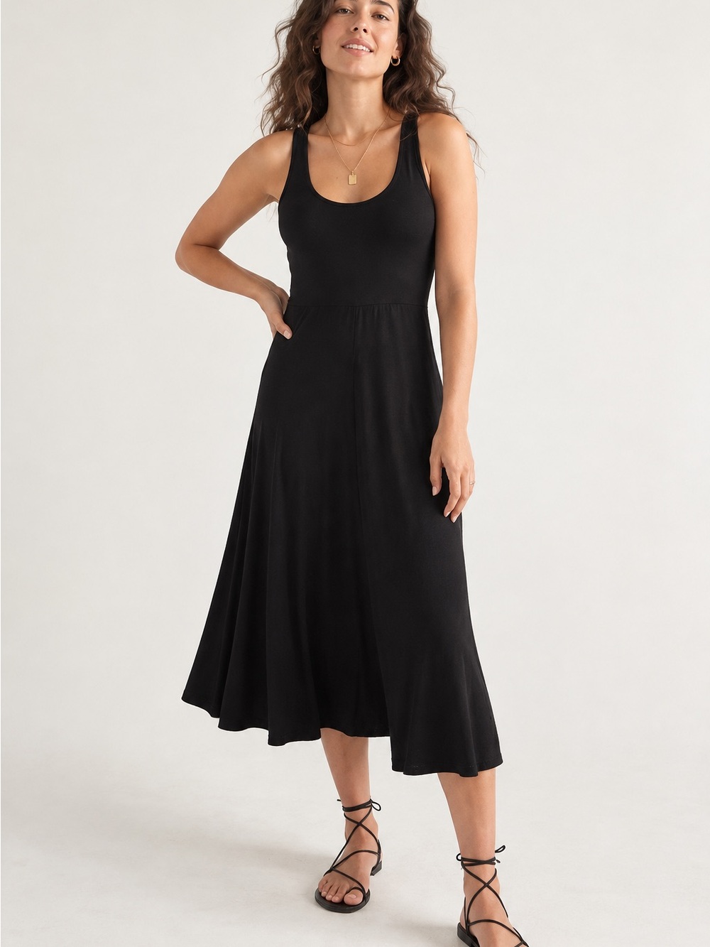 Marine Layer Lexi Rib Fit & Flare Midi Dress Black Size M